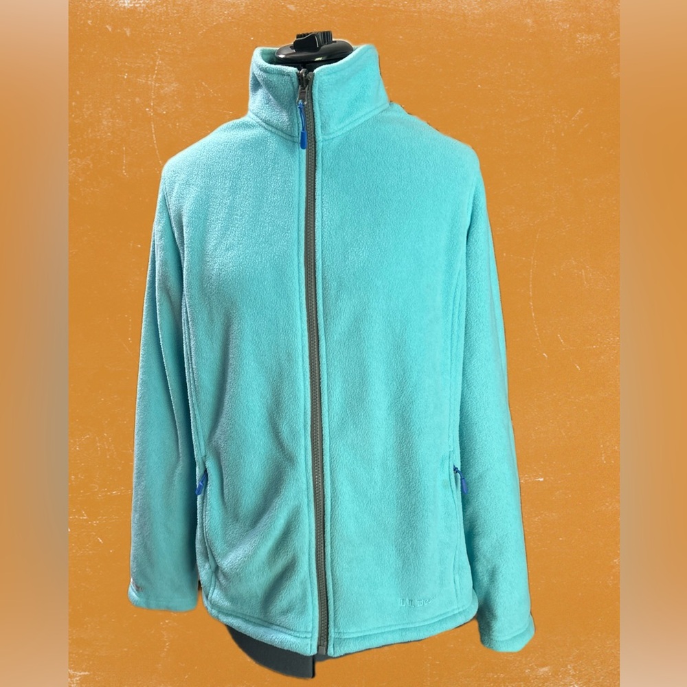 LL Bean Women’s Full Zip Soft Fleece Jacket Light Blue Green Aqua Size‎ L REG